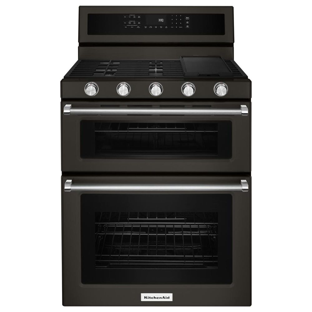KitchenAid 30" Gas Double Oven Convection Range in Black Stainless, , large