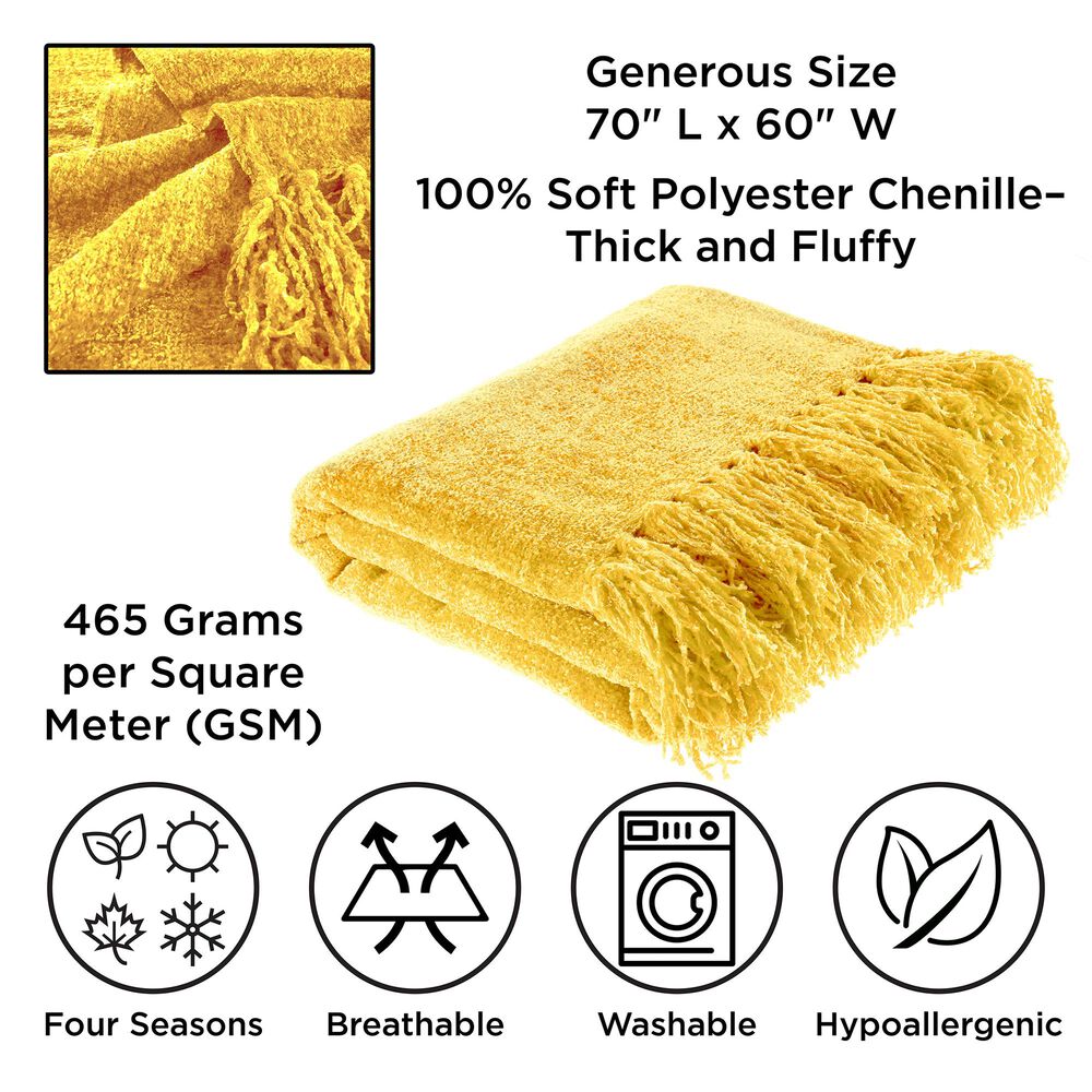 Timberlake LHC 60&quot; x 70&quot; Ultra Soft Chenille Throw in Primrose Gold, , large