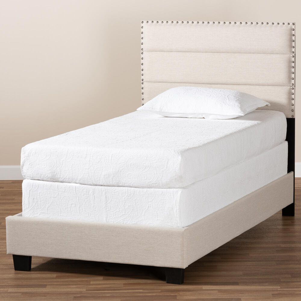 Baxton Studio Ansa Twin Panel Bed with Beige Upholstered in Black, , large