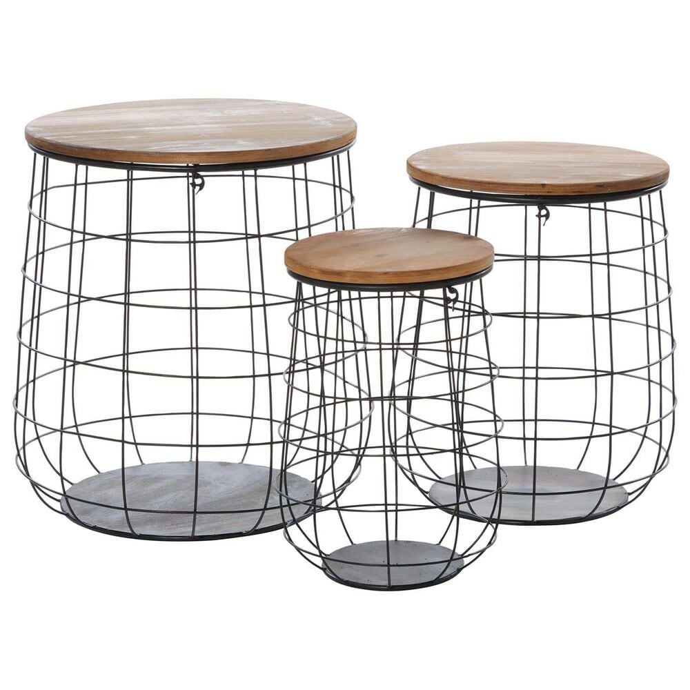 Maple and Jade Storage Basket with Wood Lids in Oiled Brown and Matte Black &#40;Set of 3&#41;, , large