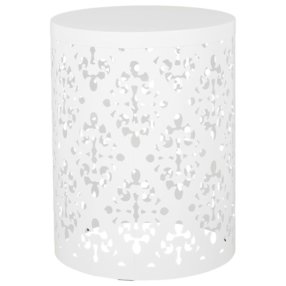 Hearth and Haven Outdoor End Side Table with Floral Pattern in White, , large