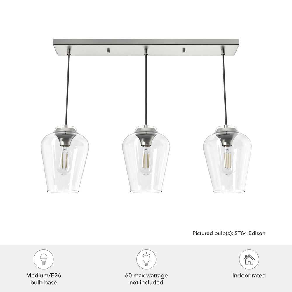 Hunter Vidria 3-Light Linear Pendant Cluster in Brushed Nickel, , large