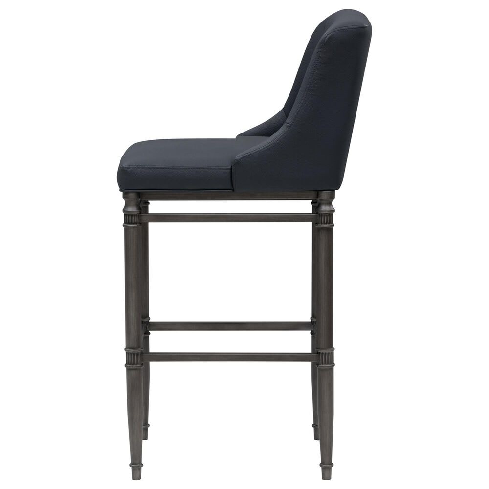 Armen Living Marvin Bar Height Stool with Night Life Blue Upholstery in Antique Pewter, , large