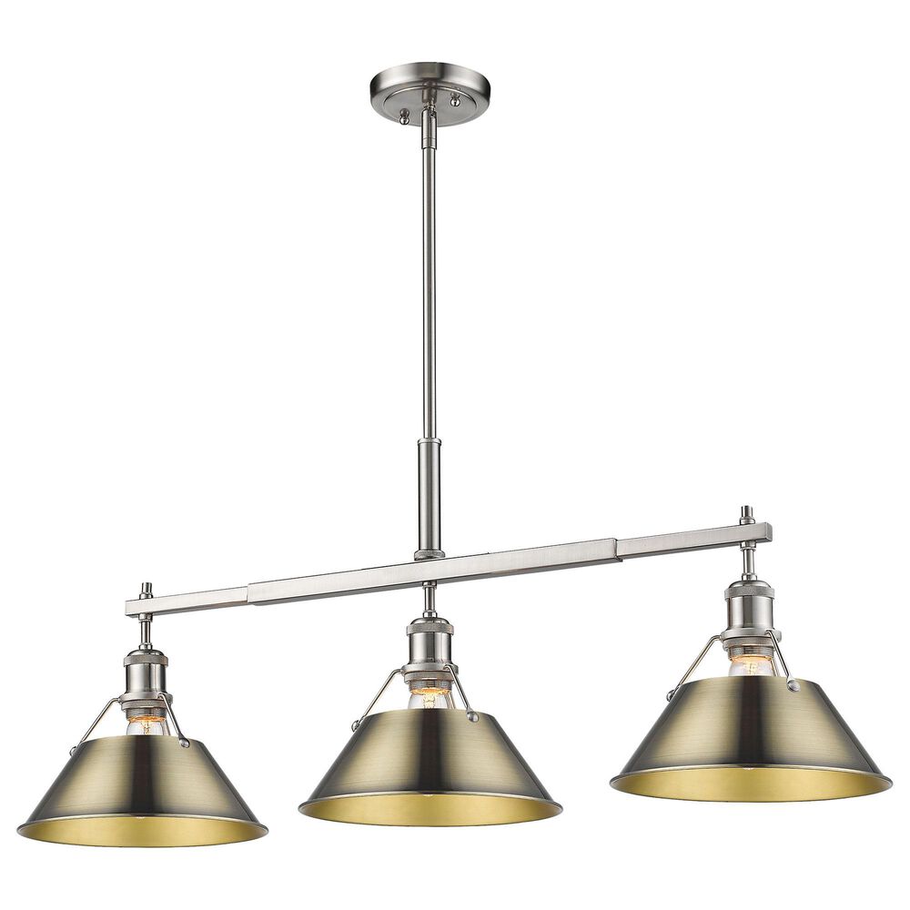 Golden Lighting Orwell 3-Light Linear Pendant with Aged Brass Shade in Pewter, , large