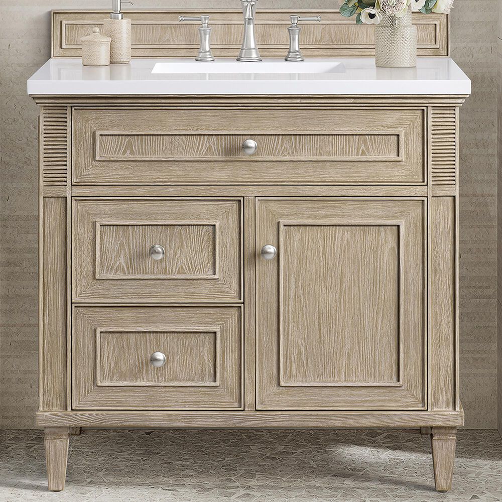 James Martin Vanities Lorelai 36&quot; Single Vanity in Whitewashed Oak with 3 cm White Zeus Quartz Top, , large