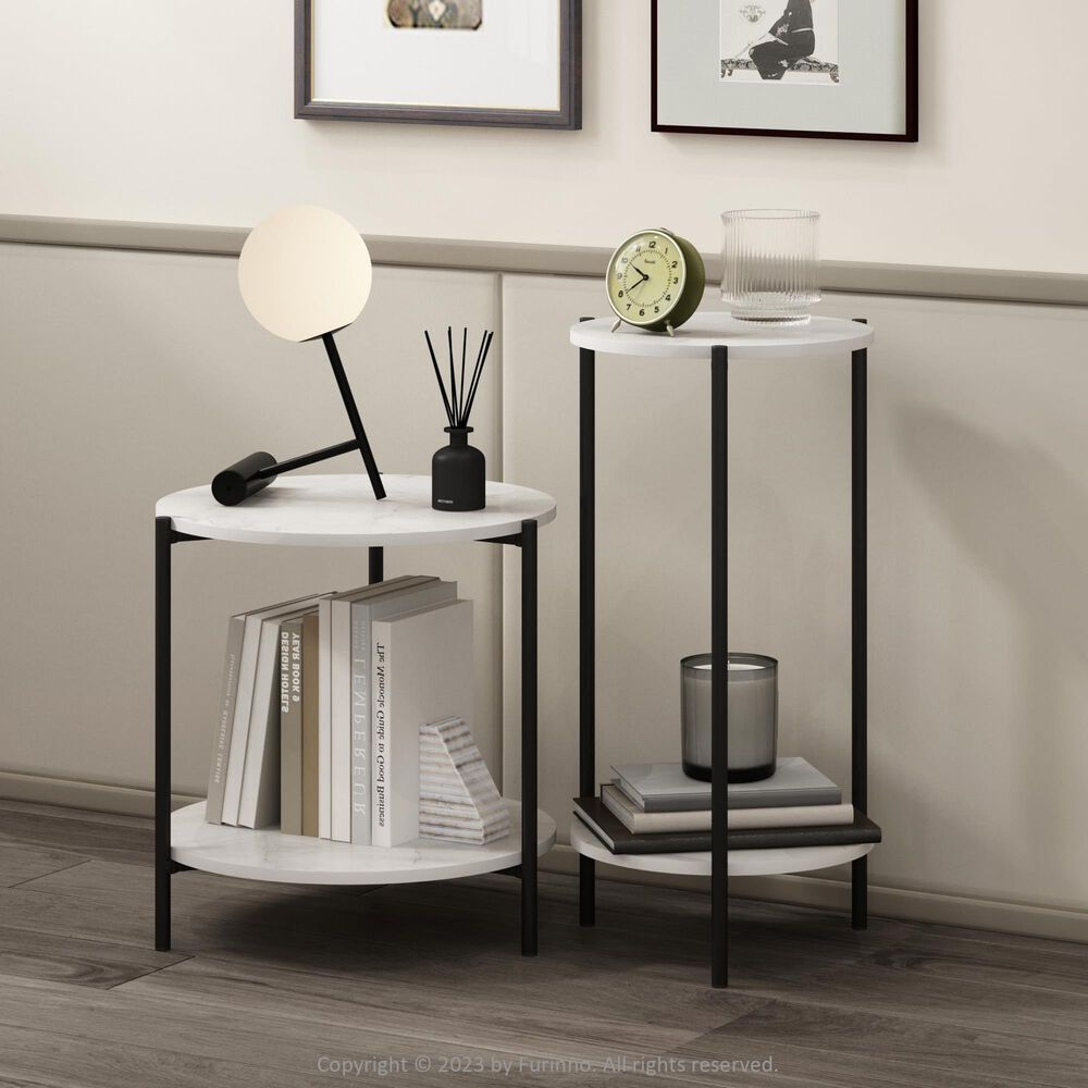 HOMLUX 2-Tier Side End Table in Marble White and Black, , large