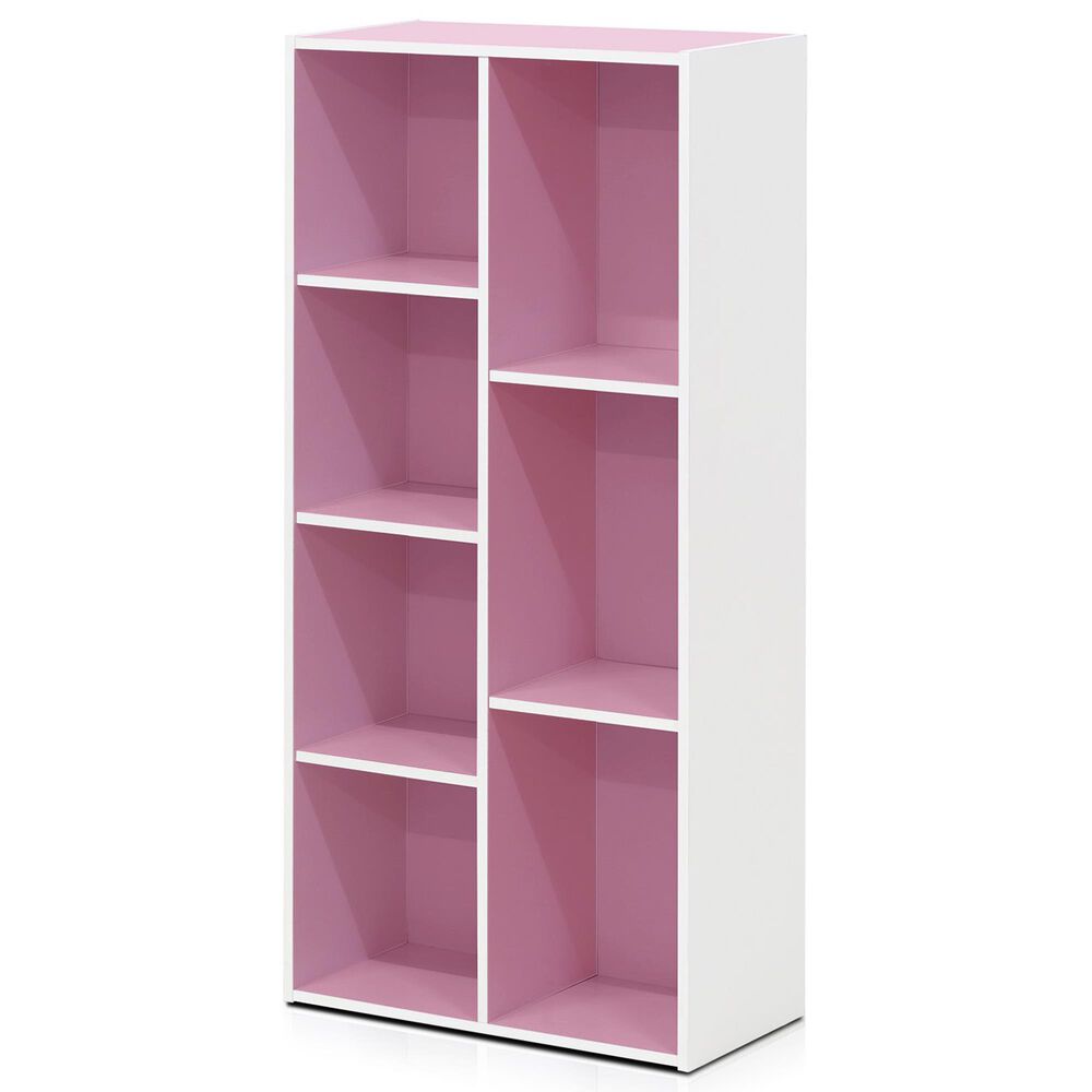 HOMLUX 7-Cube Reversible Open Shelf Storage Bookshelf in White and Pink, , large