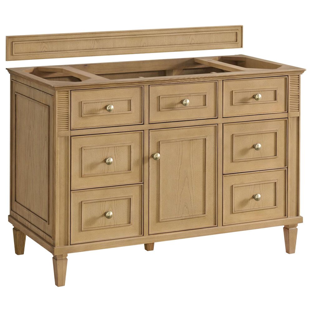 James Martin Vanities Lorelai 48" Single Vanity in Light Natural Oak with Single Hole and 3 cm White Zeus Quartz Top &amp; Backsplash, , large