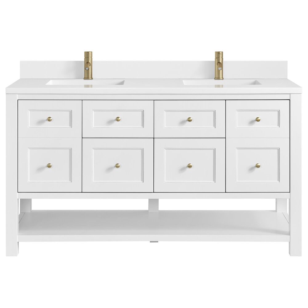 James Martin Vanities Breckenridge 60" Double Bathroom Vanity in Bright White with Single Hole 3 cm White Zeus Quartz Top and Rectangular Sinks, , large