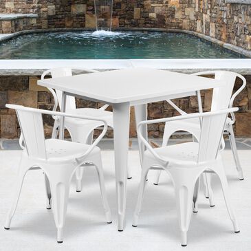 Flash Furniture 5-Piece Square Metal Table Set in White, , large