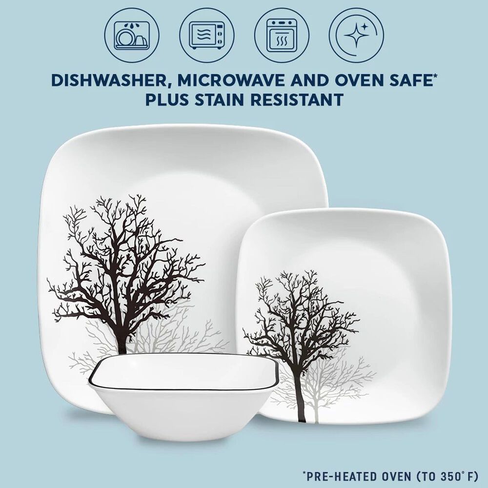 Corelle Timber Shadows 12-Piece Square Dinnerware Set in White, Black and Gray, , large