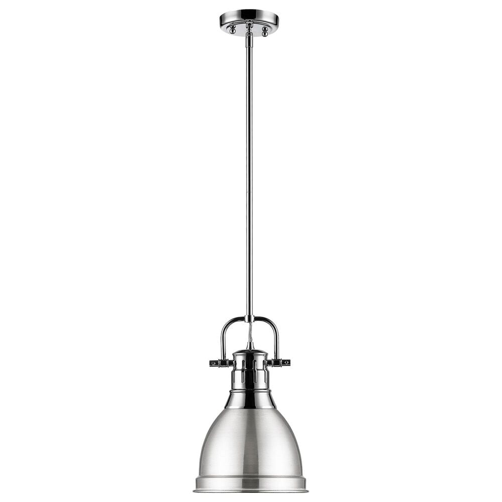 Golden Lighting Duncan 1-Light Small Pendant with Rod and Pewter Shade in Chrome, , large