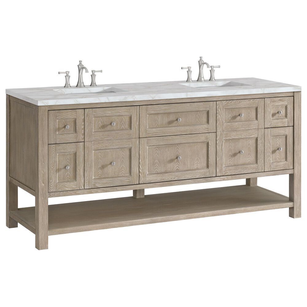 James Martin Vanities Breckenridge 72" Double Bathroom Vanity in Whitewashed Oak with 3 cm Eternal Jasmine Pearl Silestone Top, Rectangular Sinks and FreePower Wireless Charger, , large