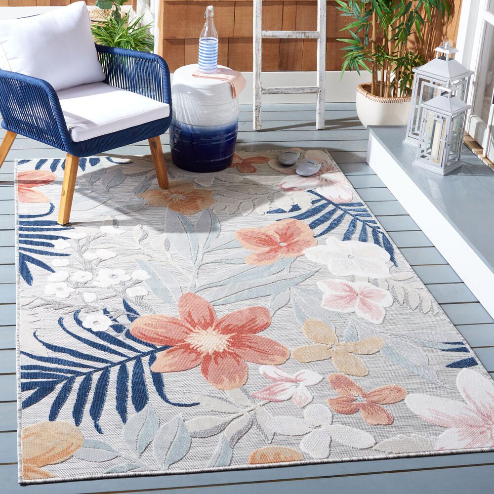 Safavieh Cabana CBN454G 6&#39;6&quot; x 9&#39;6&quot; Grey and Rust Indoor/Outdoor Area Performance Rug, , large