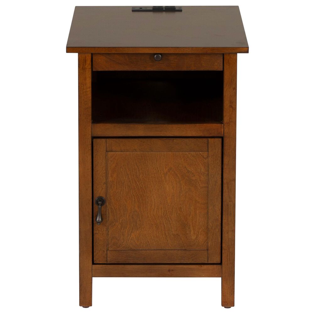 Linon Home Decor Birkdale Accent Table with USB Port in Hazelnut, , large