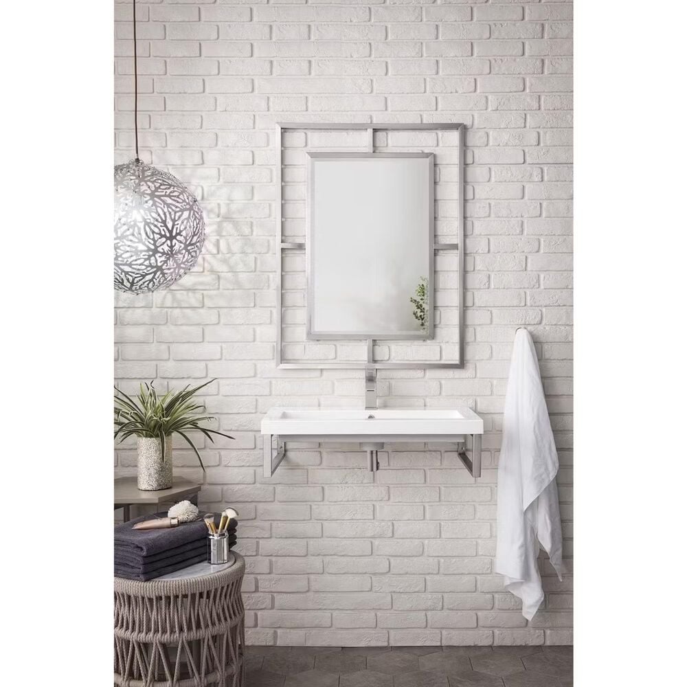 James Martin Vanities Boston 31.5&quot; Single Wall Brackets in Brushed Nickel with 3 cm White Glossy Resin Top and Rectangular Sink, , large