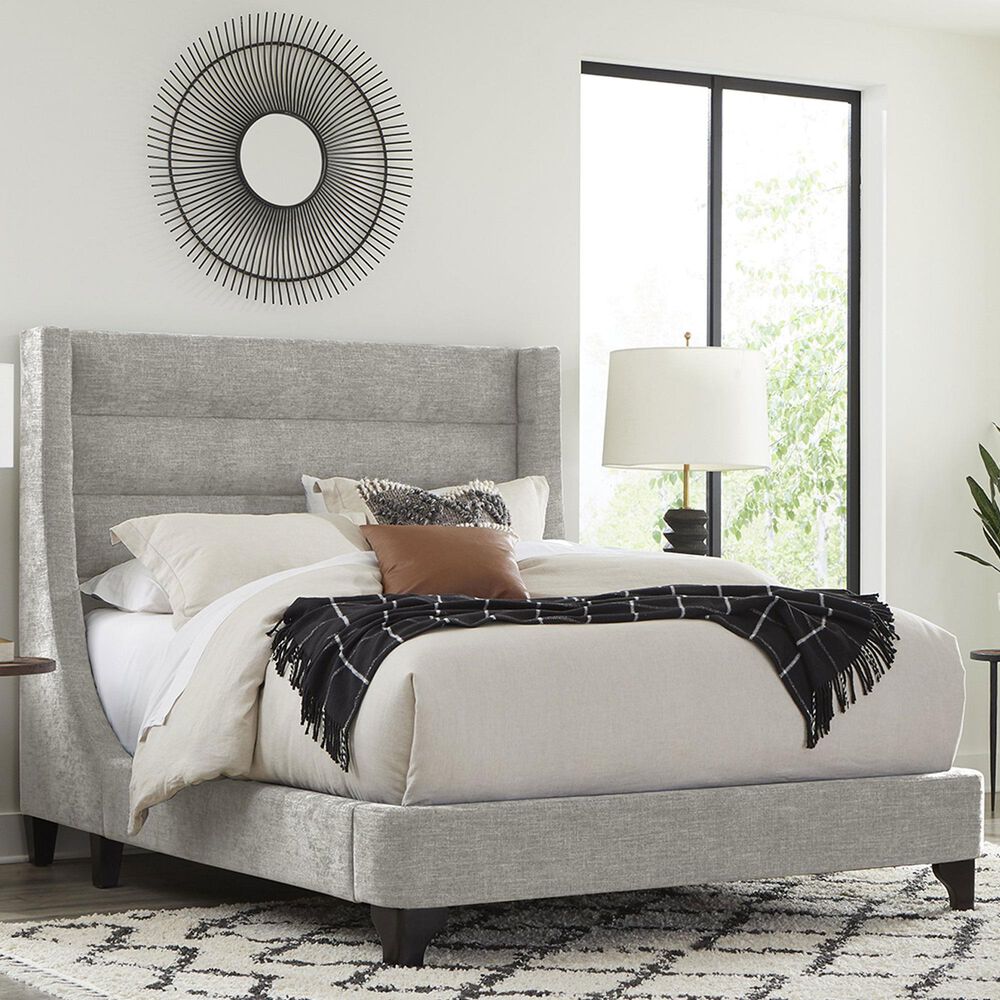 Simeon Collection Jacob King Upholstered Bed in Luxe Light Grey, , large