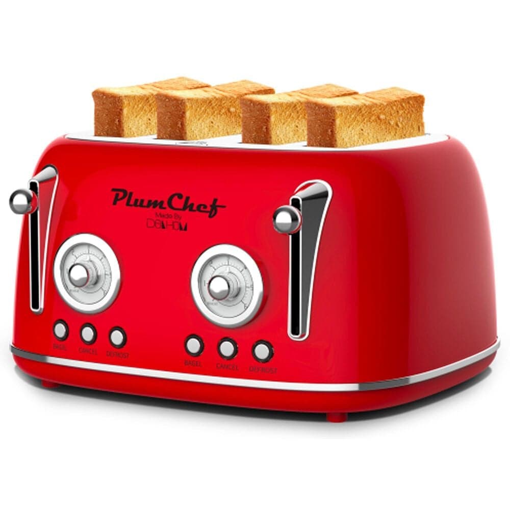 HOMLUX 4-Slice Retro Style Toaster in Red, , large