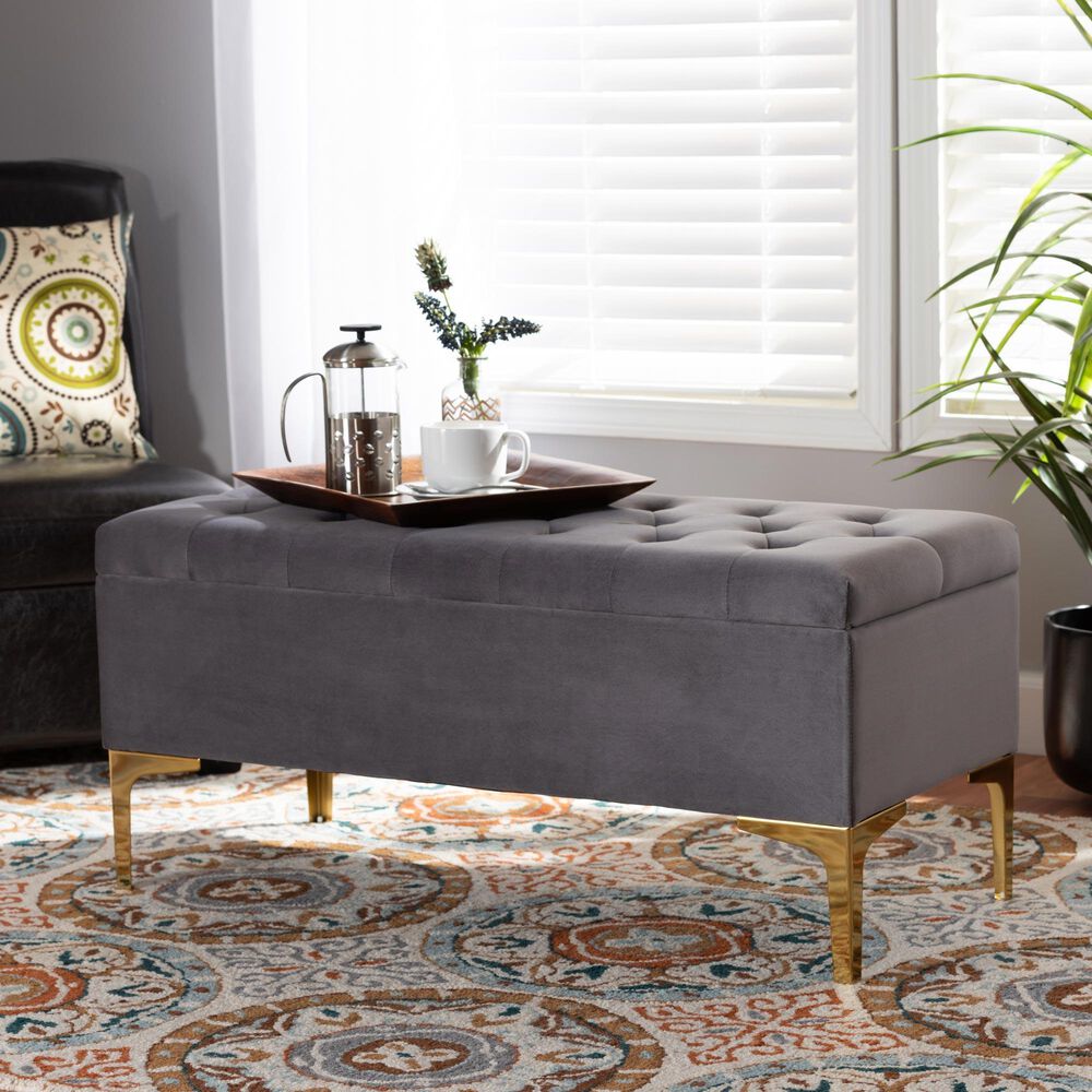 Baxton Studio Valere Storage Ottoman in Grey, , large