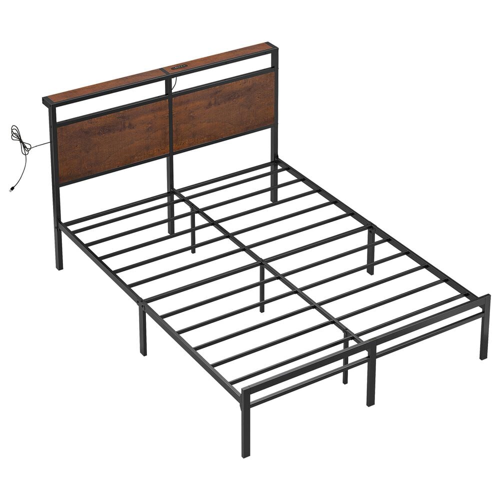 HOMLUX Vintage Queen Platform Bed with Storage LED Headboard in Rustic Brown, , large