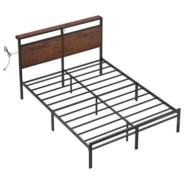 HOMLUX Vintage Queen Platform Bed with Storage LED Headboard in Rustic Brown, , large