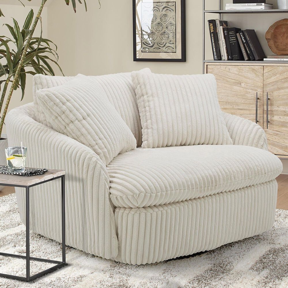 Simeon Collection Boomer Oversized Swivel Accent Chair in Mega Ivory, , large