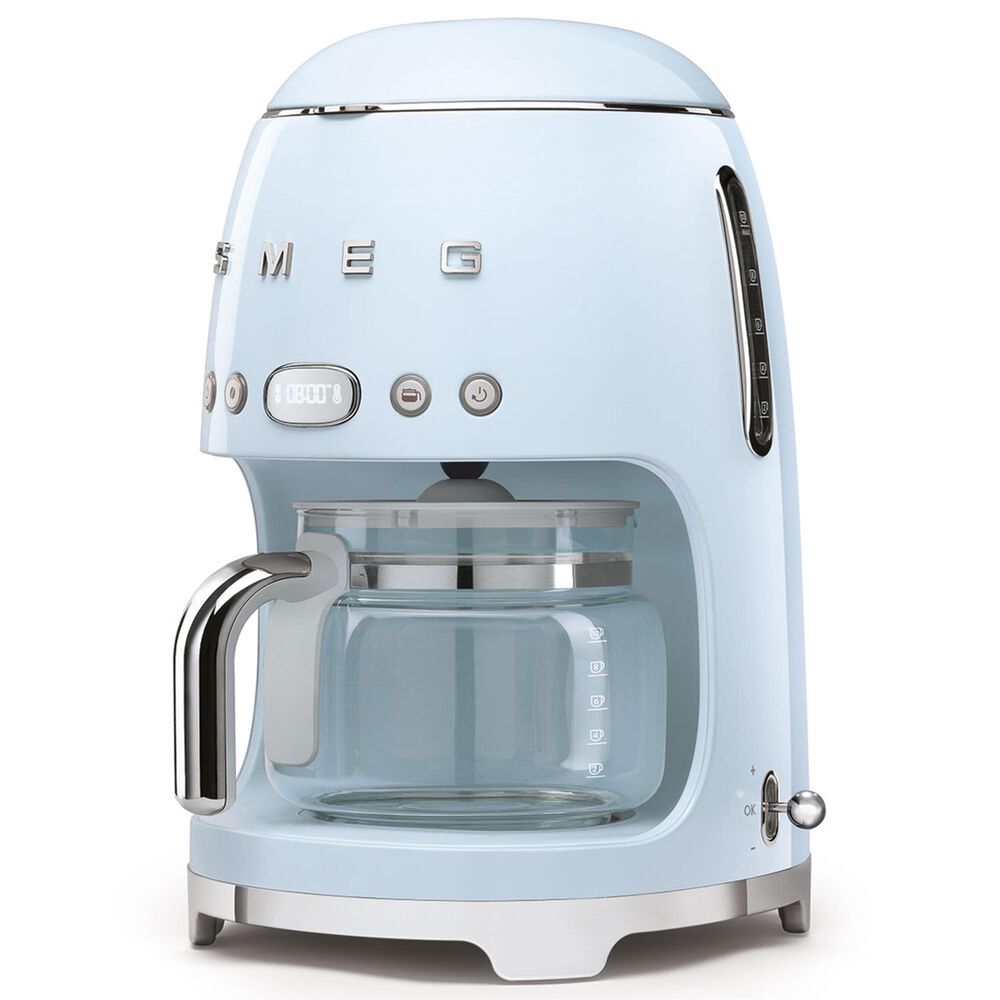 Smeg 47.34 Oz Drip Coffee Maker in Pastel Blue and Polished Chrome, , large