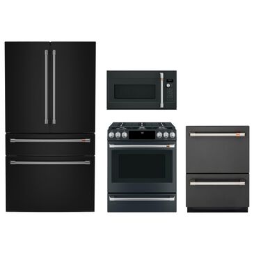 Cafe 4pc Kitchen Package with Refrigerator, Range, Microwave, and Dishwasher in Black, , large