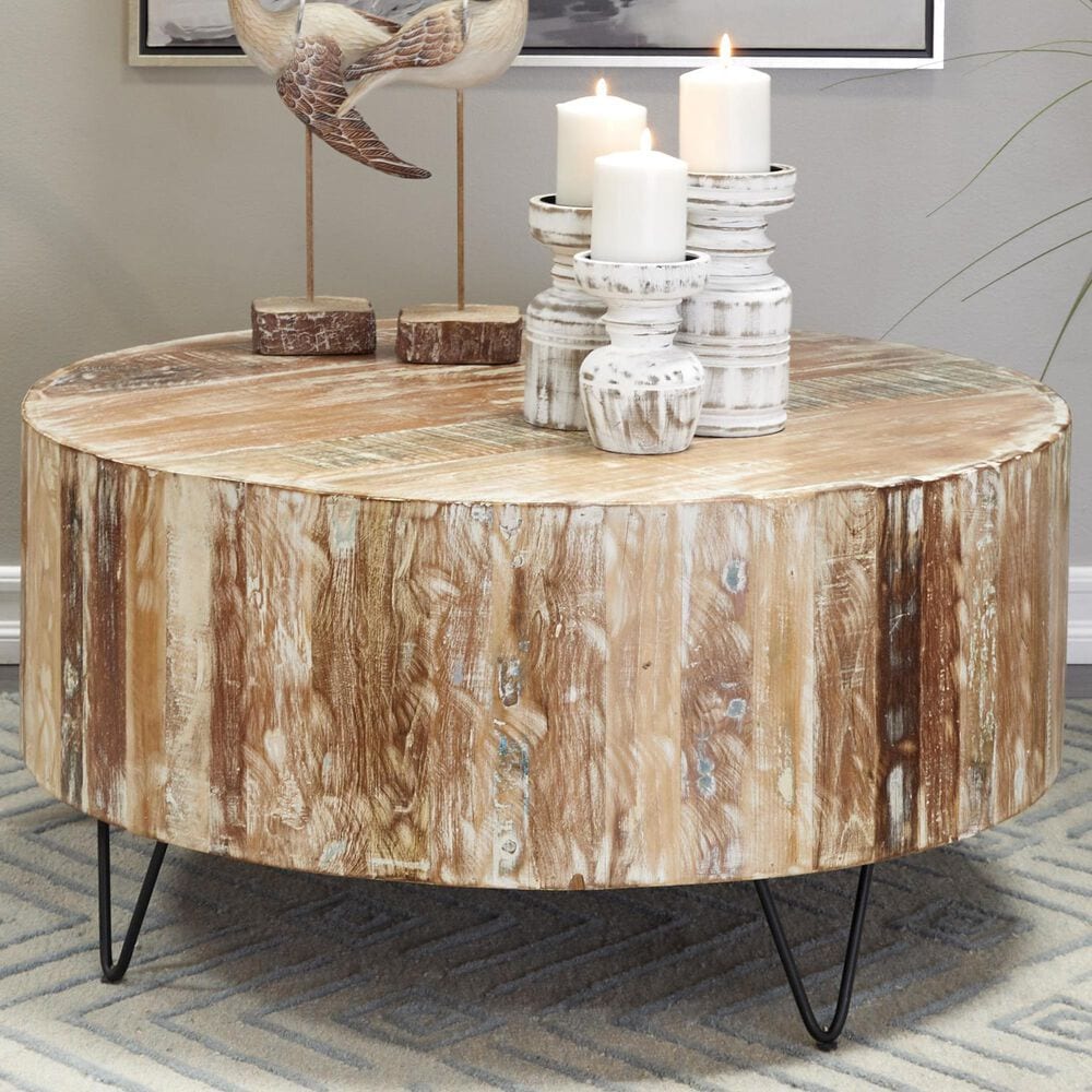 Maple and Jade Coffee Table with Metal Hairpin Legs in Brown, Whitewashed, Blue and Black, , large