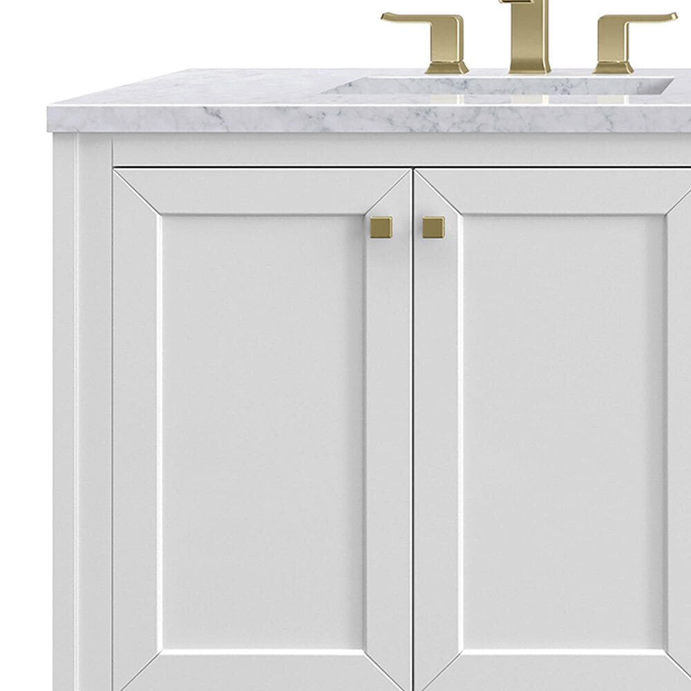 James Martin Vanities Chicago 72&quot; Double Bathroom Vanity in Glossy White with 3 cm Carrara White Marble Top and Rectangular Sinks, , large