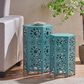 Hearth and Haven Eliana 2-Piece Outdoor Hexagon Metal Side Table Set with Sunburst Cut Out Design in Teal, , large