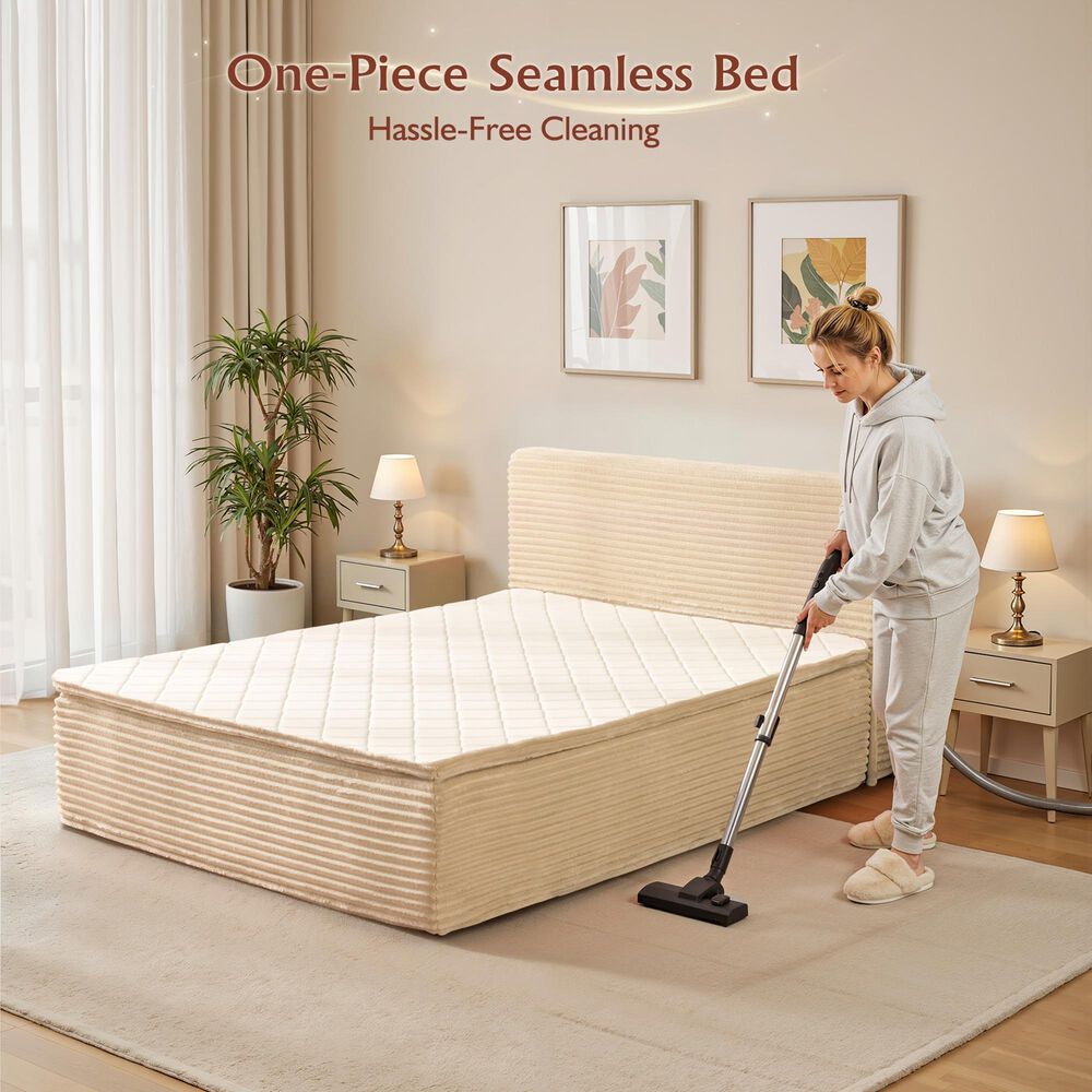 HOMLUX Plush Full Mattress with Beige Headboard, , large