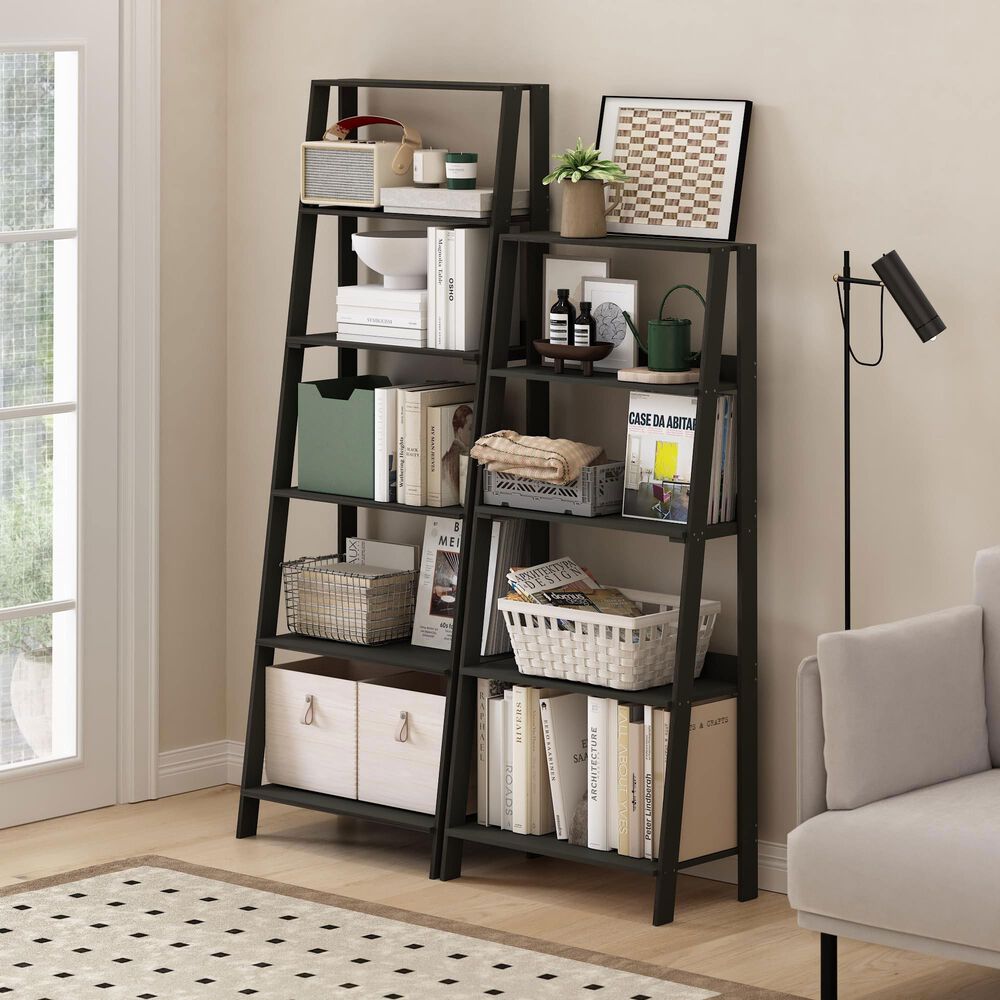 HOMLUX 5-Tier Ladder Display Bookshelf in Espresso, , large