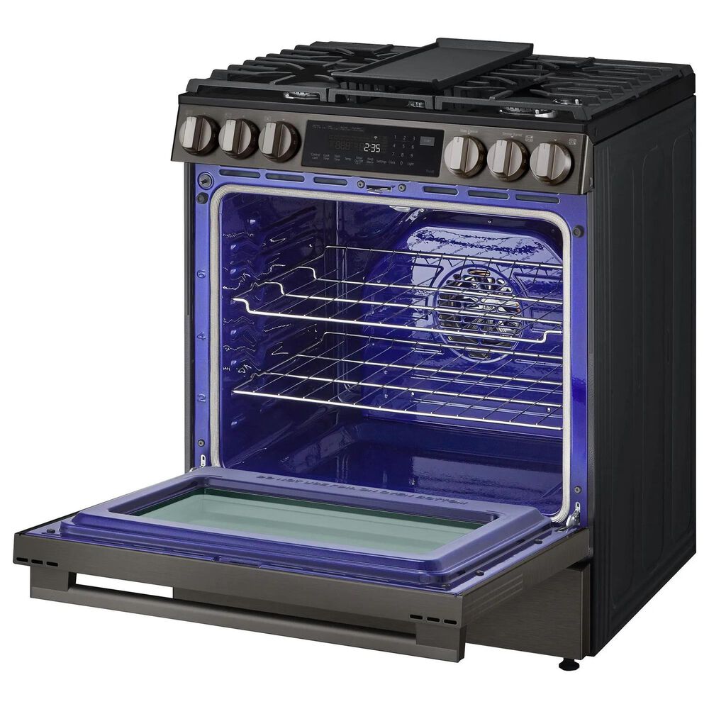 LG 2-Piece Kitchen Package with 6.3 Cu. Ft. Smart Slide-In Gas Range and 2.1 Cu. Ft. Smart Over-the-Range Microwave in Black Stainless Steel, , large