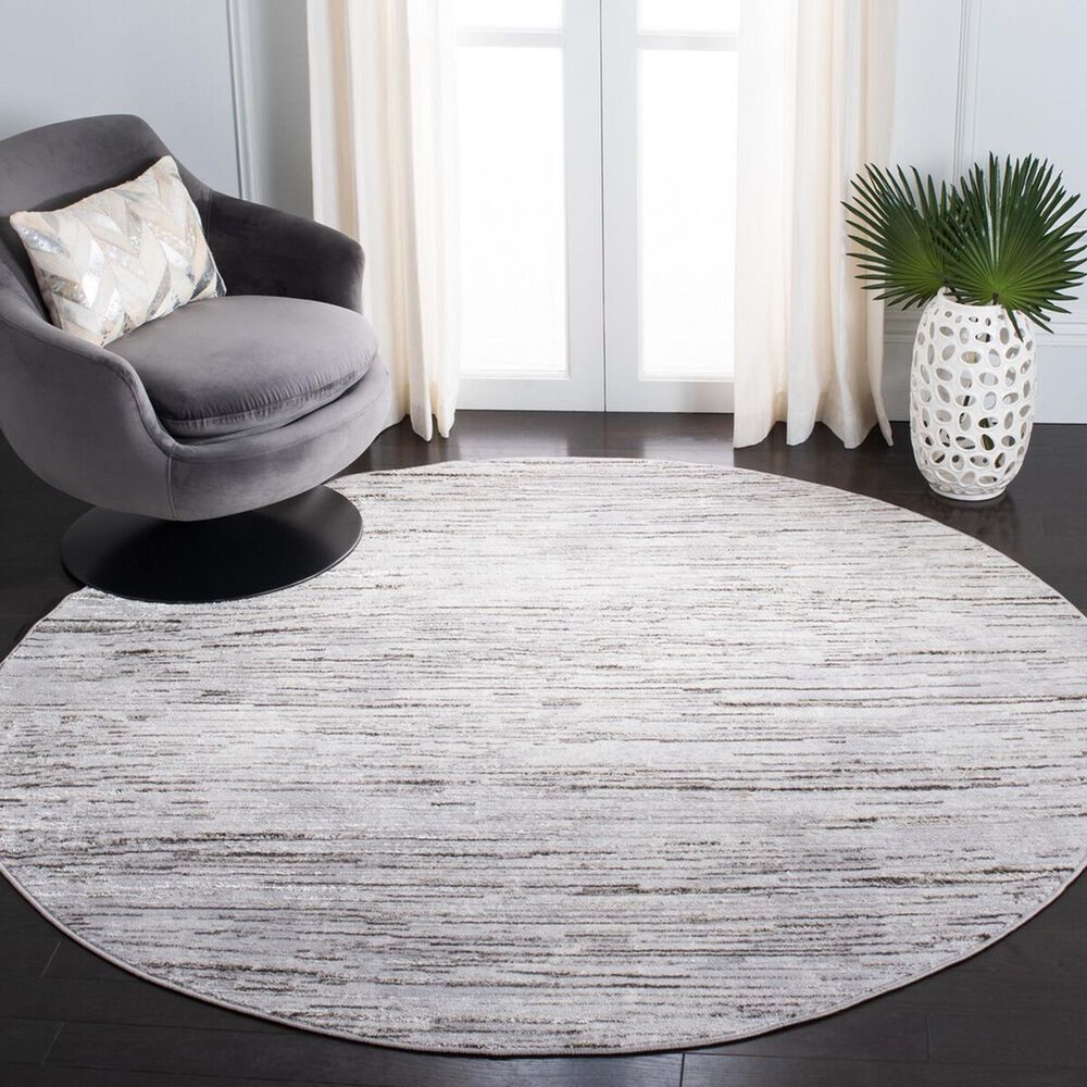 Safavieh Orchard Striped 6&#39;7&quot; Round Grey and Light Grey Area Rug, , large