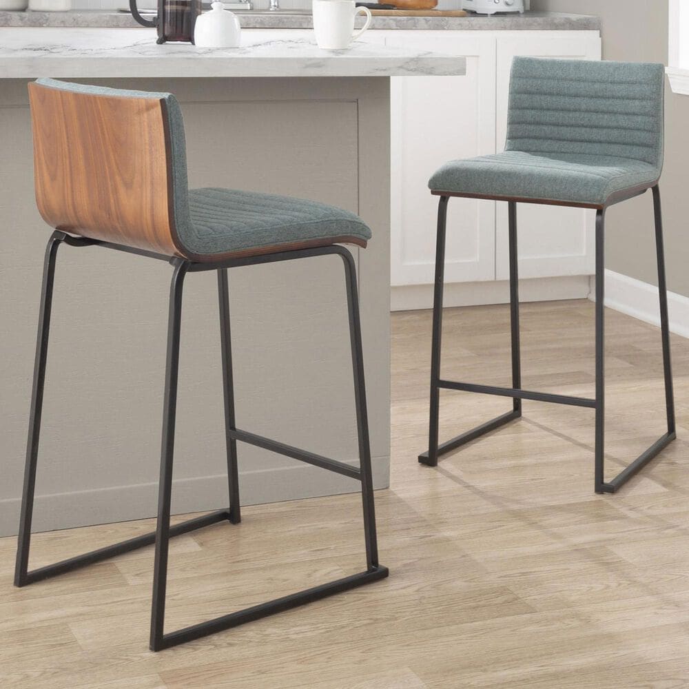 Lumisource Mason Mara Counter Stool with Green Cushion in Black and Walnut &#40;Set of 2&#41;, , large