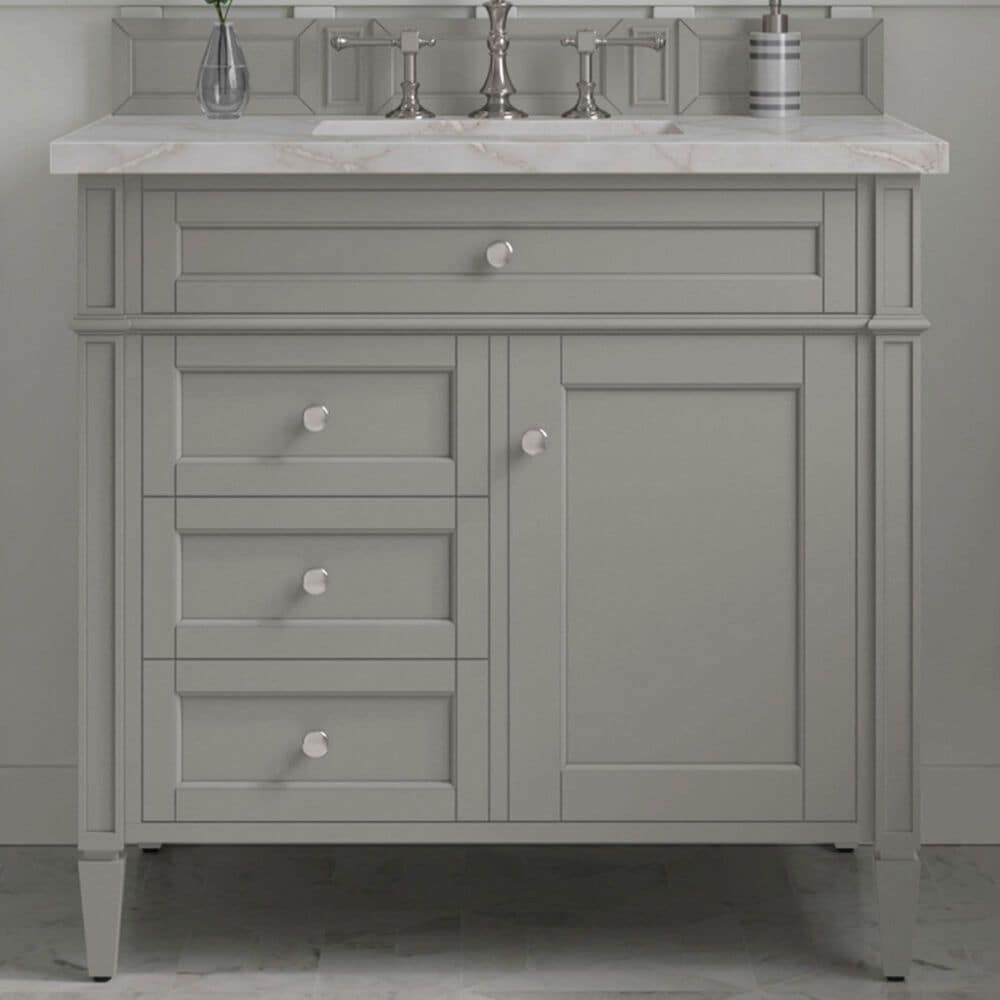 James Martin Vanities Brittany 36&quot; Single Bathroom Vanity in Urban Gray with 3 cm Victorian Silver Quartz Top and Rectangular Sink, , large