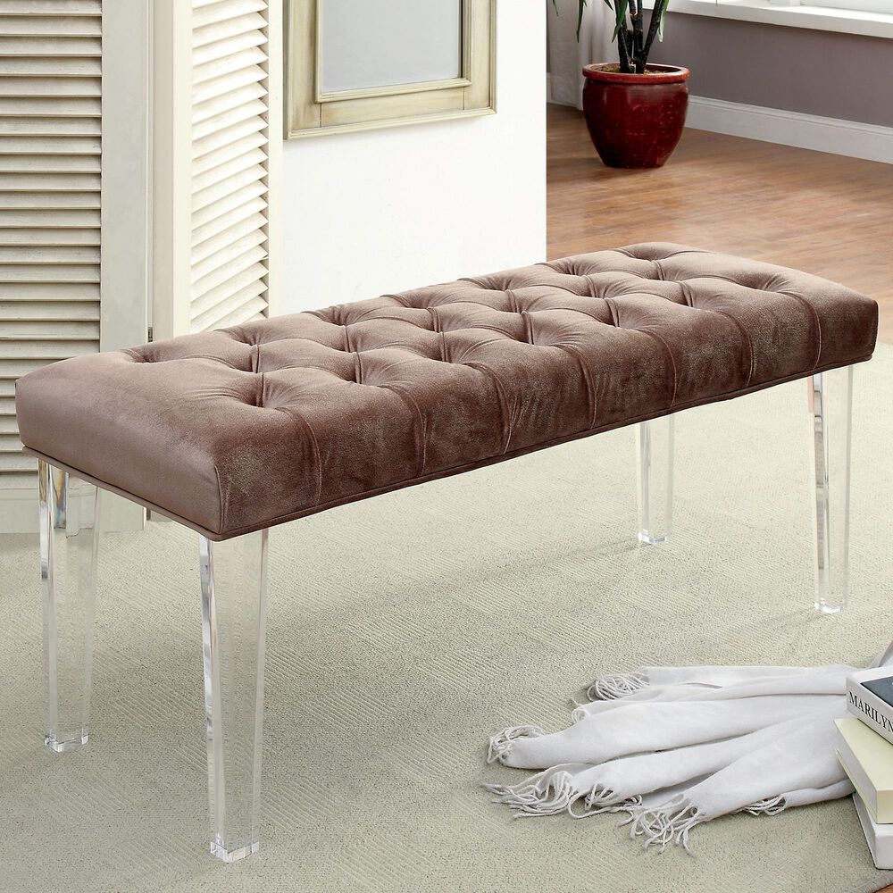 Furniture of America Sasse Button Tufted Upholstered Bench in Brown, , large