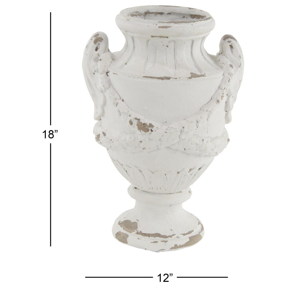 Maple and Jade 18&quot; x 12&quot; Farmhouse Amphora Vase in Distressed Ivory White, , large