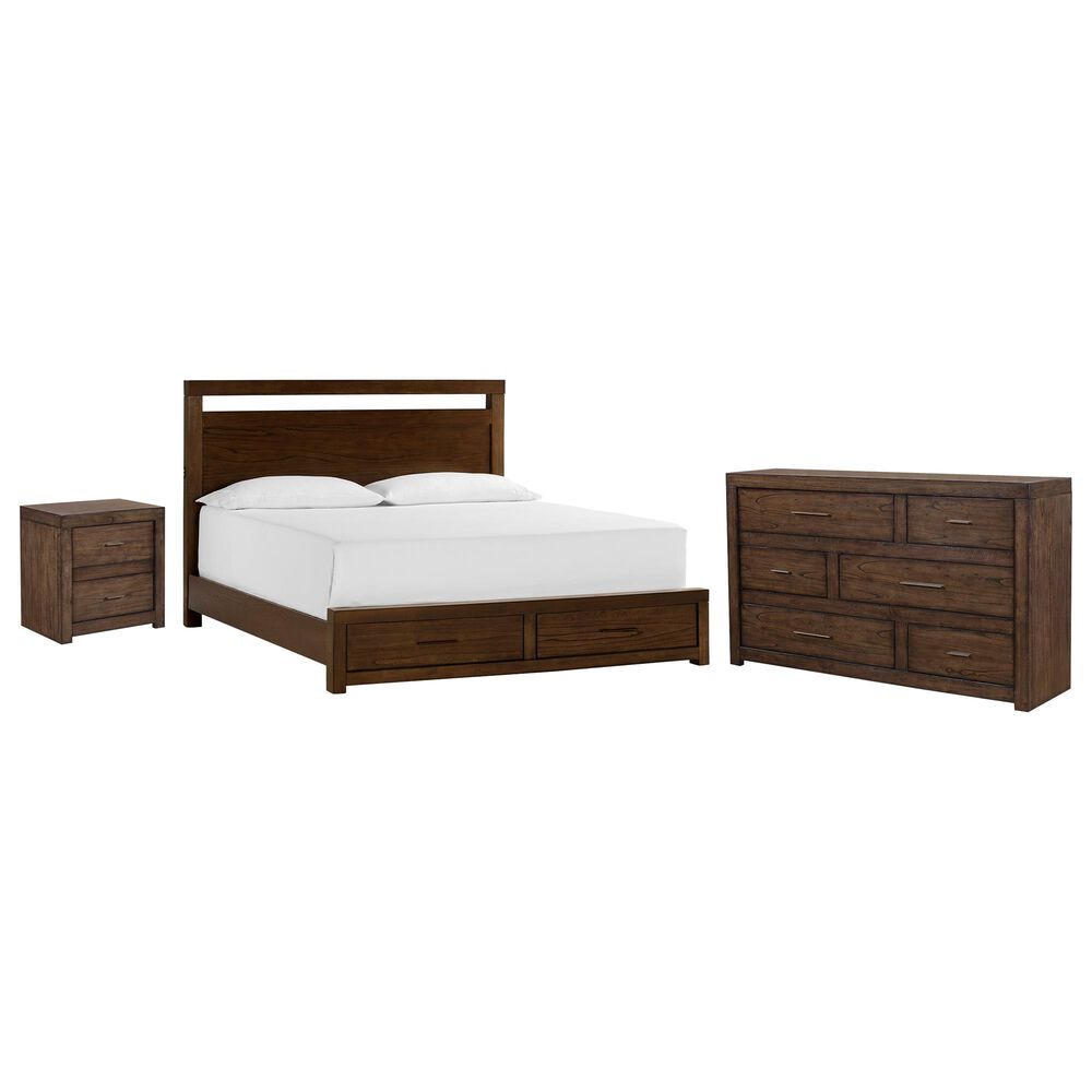 Riva Ridge Modern Loft King Storage Panel Bed with Dresser and Nightstand in Brownstone, , large
