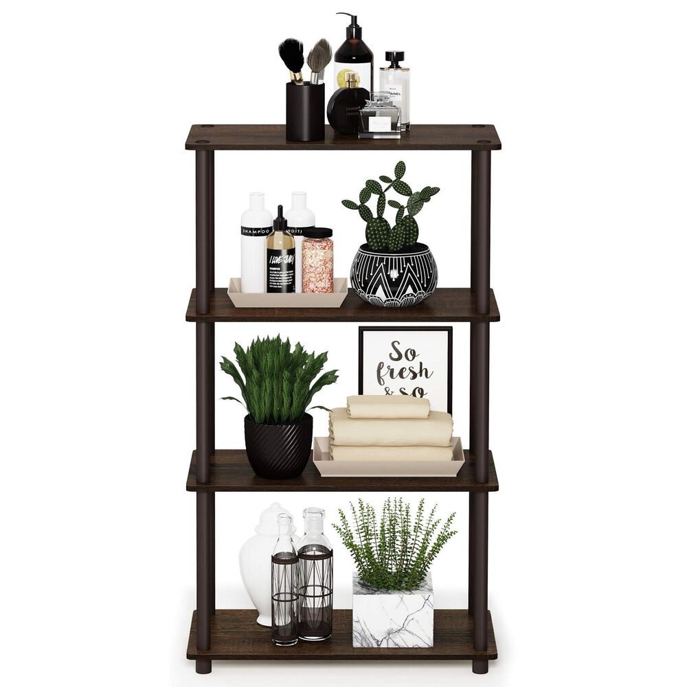 HOMLUX Turn-N-Tube 4-Tier Multipurpose Shelf Display Rack in Walnut and Brown, , large