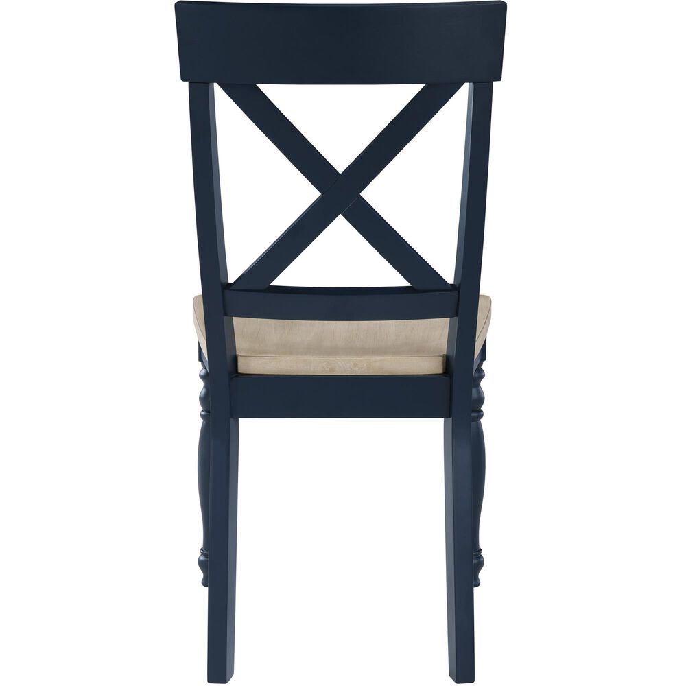 Steve Silver Darcy Round Dining Table and 4 Dining Side Chairs in Natural and Blue, , large