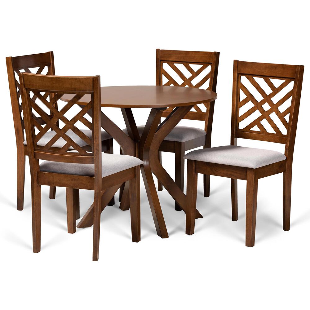 Baxton Studio Norah 5-Piece Dining Set in Grey/Walnut Brown, , large