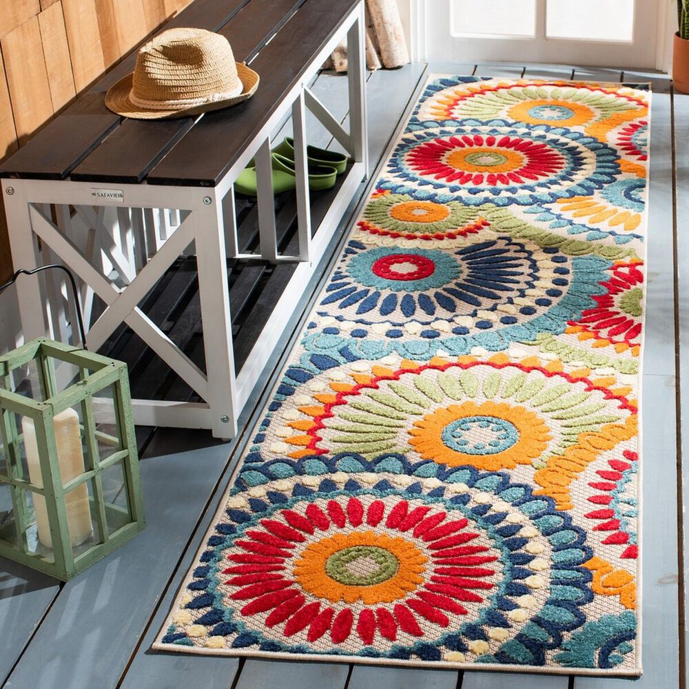 Safavieh Cabana CBN382M 2&#39;2&quot; x 7&#39; Blue and Ivory Indoor/Outdoor Area Performance Rug, , large