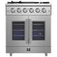 Forno Massimo 30" Freestanding French Door Gas Range in Stainless Steel, , large