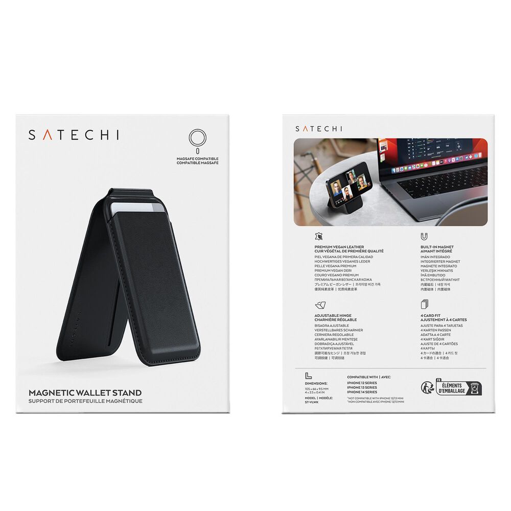 Satechi Vegan Leather Magnetic Wallet Stand in Black, , large