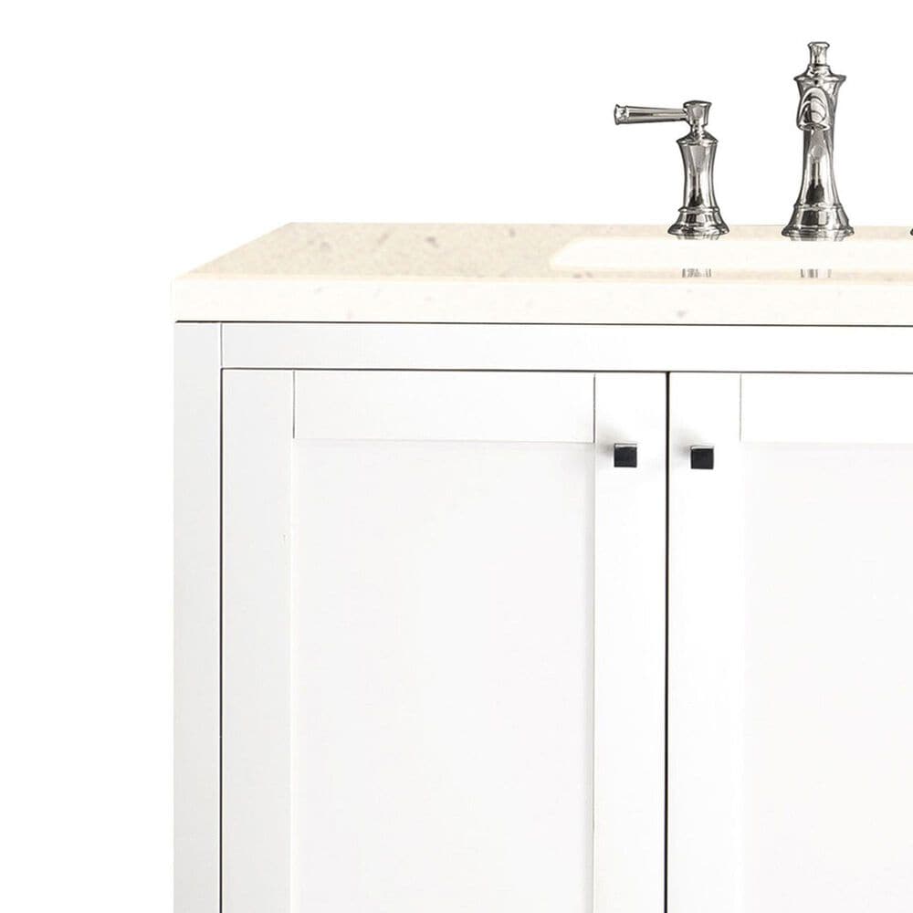 James Martin Vanities Addison 72&quot; Double Bathroom Vanity in Glossy White with 3 cm Eternal Marfil Quartz Top and Rectangular Sinks, , large