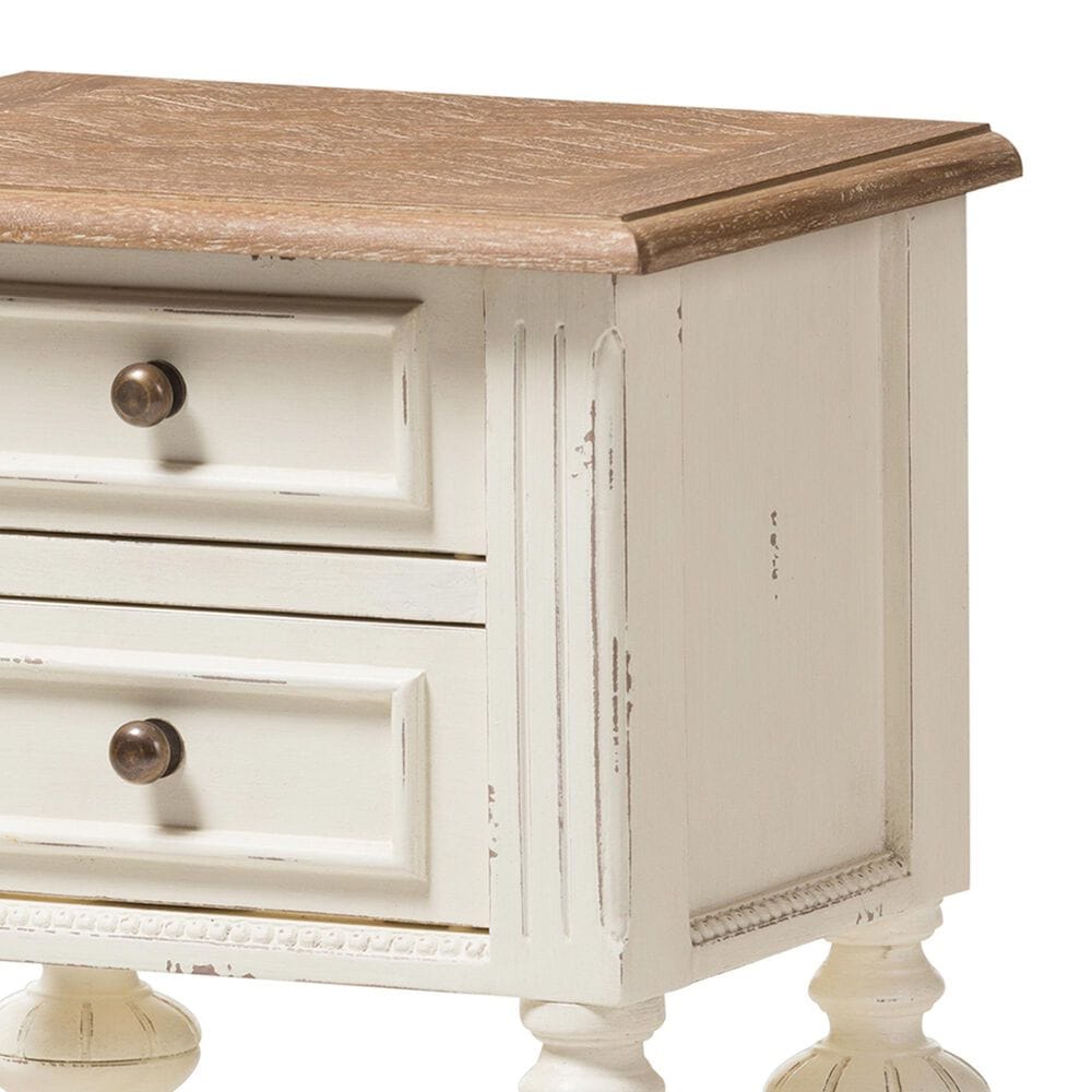 Baxton Studio Marquetterie 2-Drawer Nightstand in Weathered Oak and Distressed White Wash, , large
