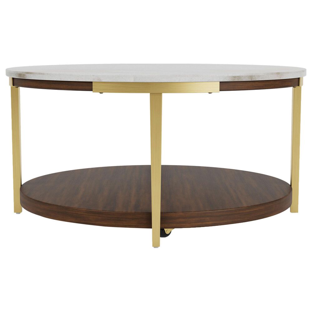 Riverside Furniture Emery Round Cocktail Table in Smoked Cherry and Bronze, , large