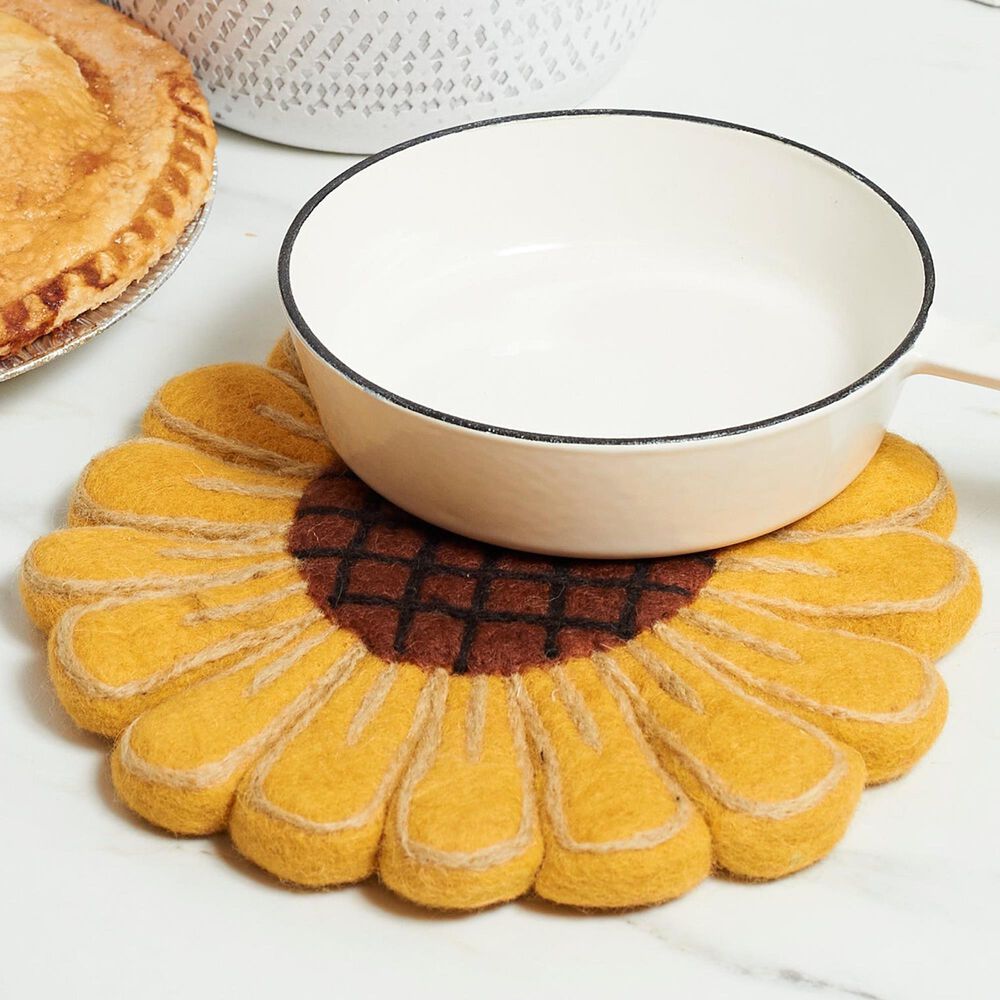 Once Again Home Sunflower Wool Trivet in Gold, , large